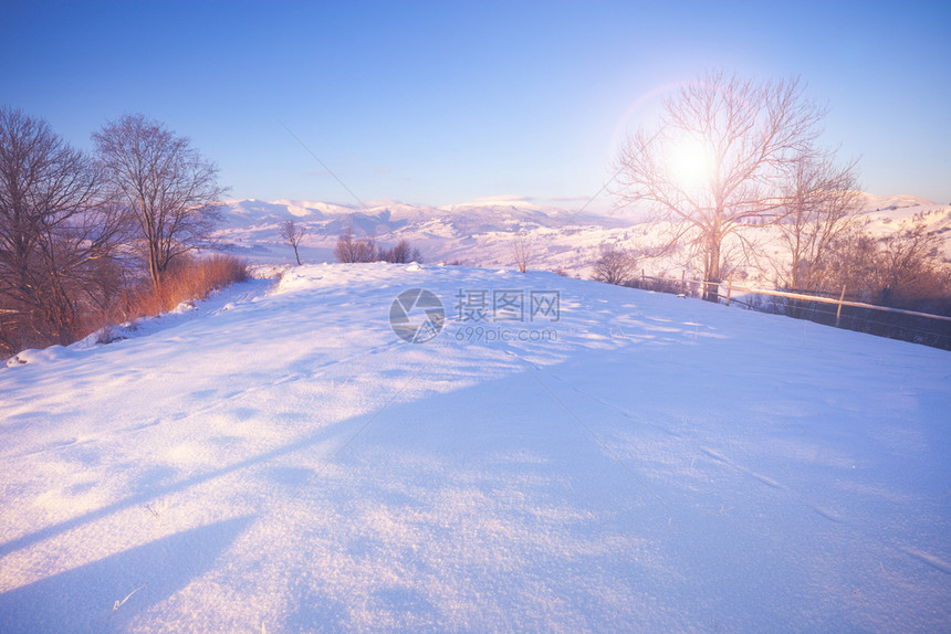 美丽的冬季自然景观令人惊叹的日落山景雪林地象寒冷天气超级冬季壁纸美丽的日落山景雪林地象图片
