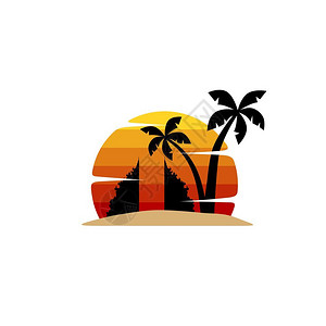 沙滩上的椰子树矢量图标背景图片