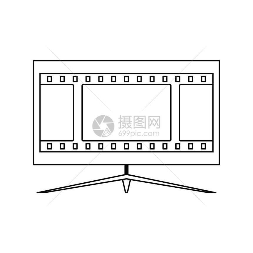 电影视屏幕图标薄线设计矢量插图图片