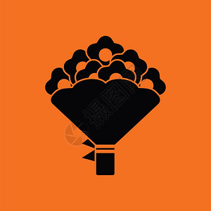 橙色卡通热气球花束图标带捆绑的弓橙色背景黑矢量插图背景