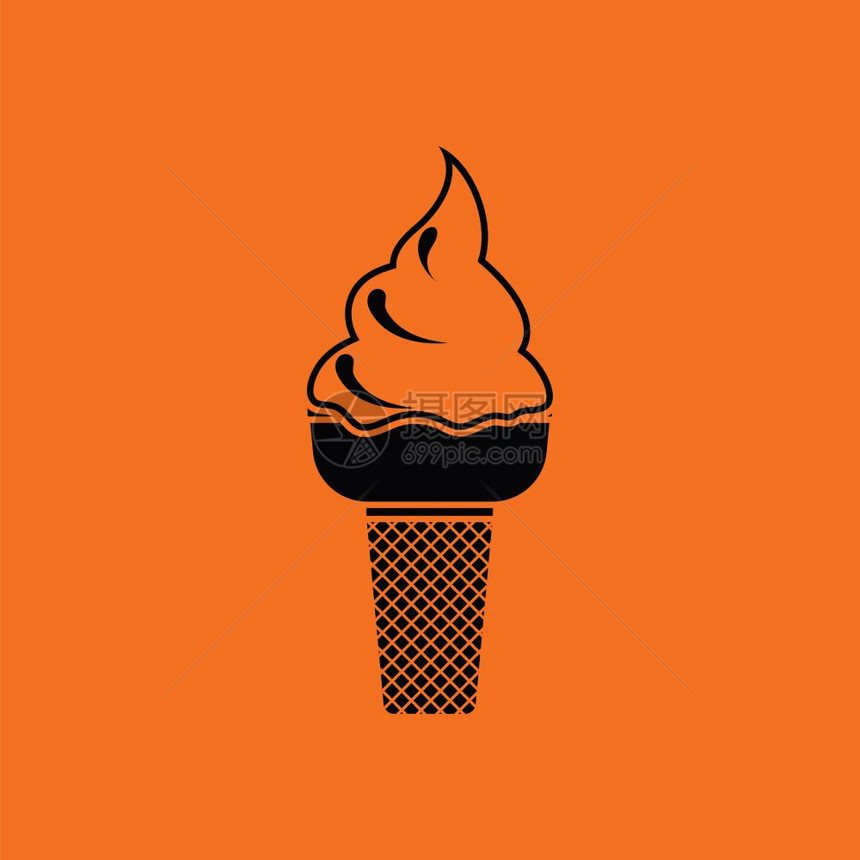 冰淇淋图标黑色橙背景矢量插图图片