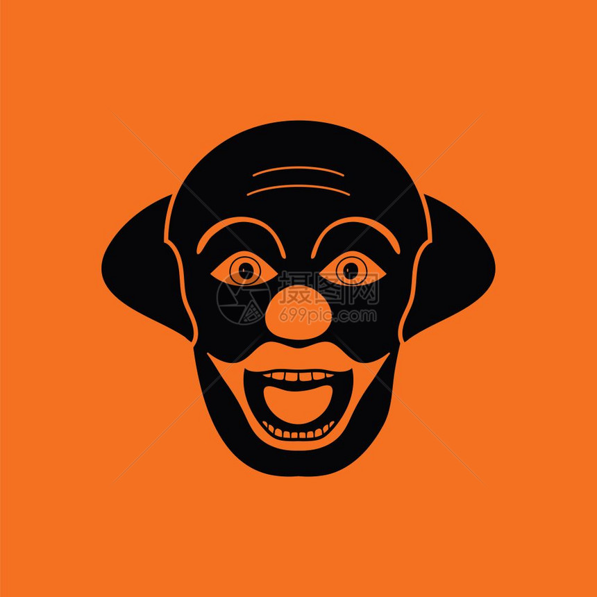 政党小丑脸像图标黑色橙背景矢量插图图片