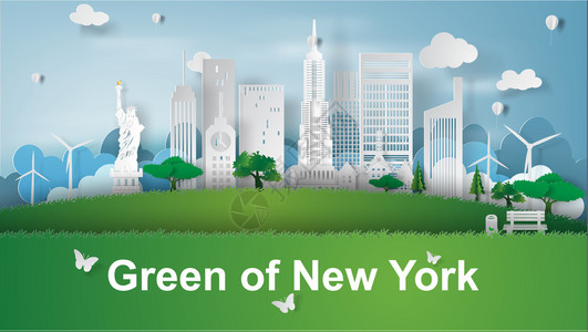 纽约高线公园纽约美国市的绿色地标插画