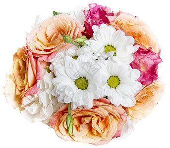 白色背景上隔离的玫瑰花和香菊小束优雅的小花束自然的高清图片素材