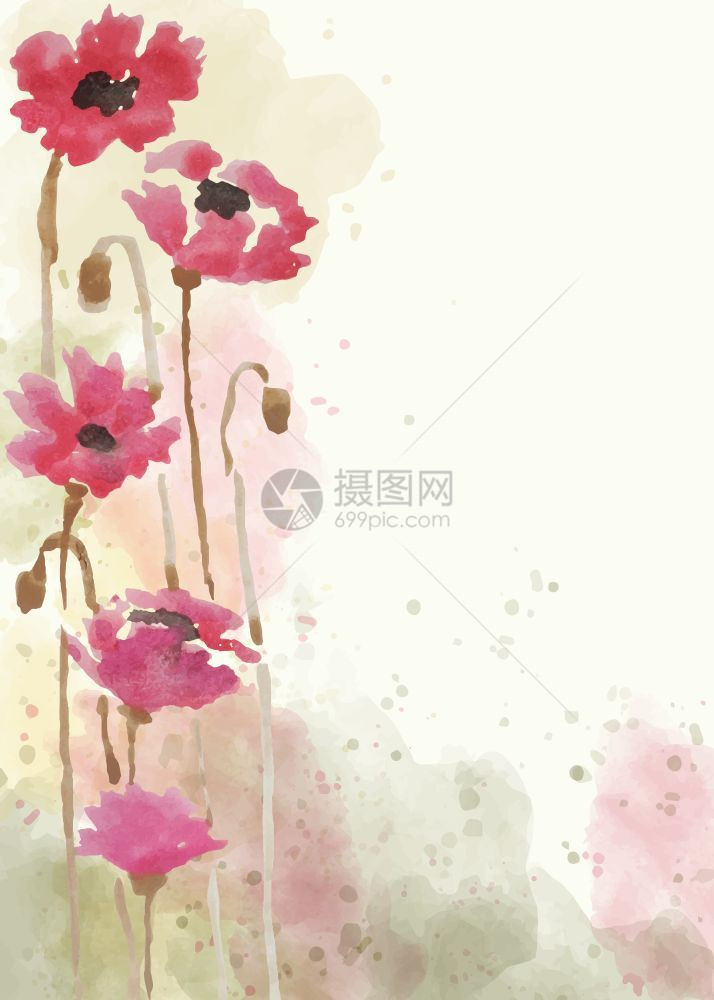 艳丽的花朵水彩风插画图片
