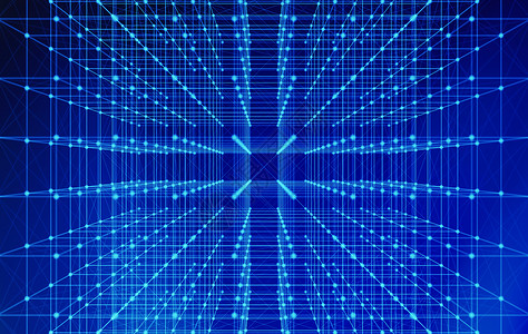 网格球体数字据和网络连接三角线和蓝色背景技术概念领域3D抽象图解背景