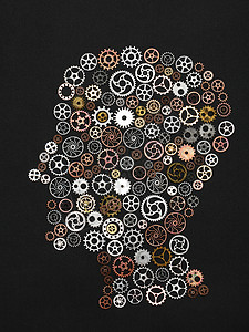 脑袋的形状由小旋轮制成头脑和智慧的概念很明亮背景图片