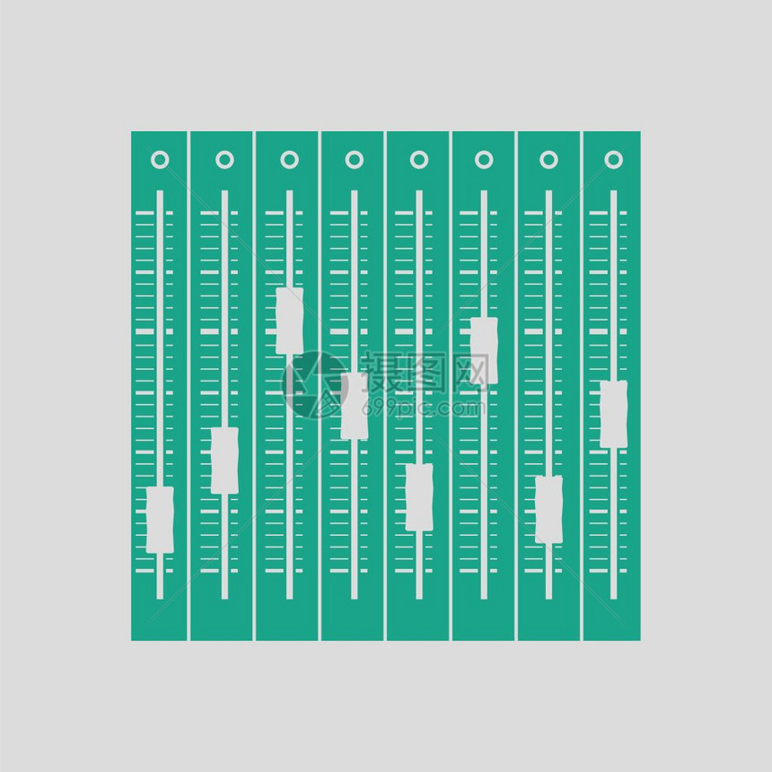 音乐平衡器图标绿色的灰背景矢量插图图片