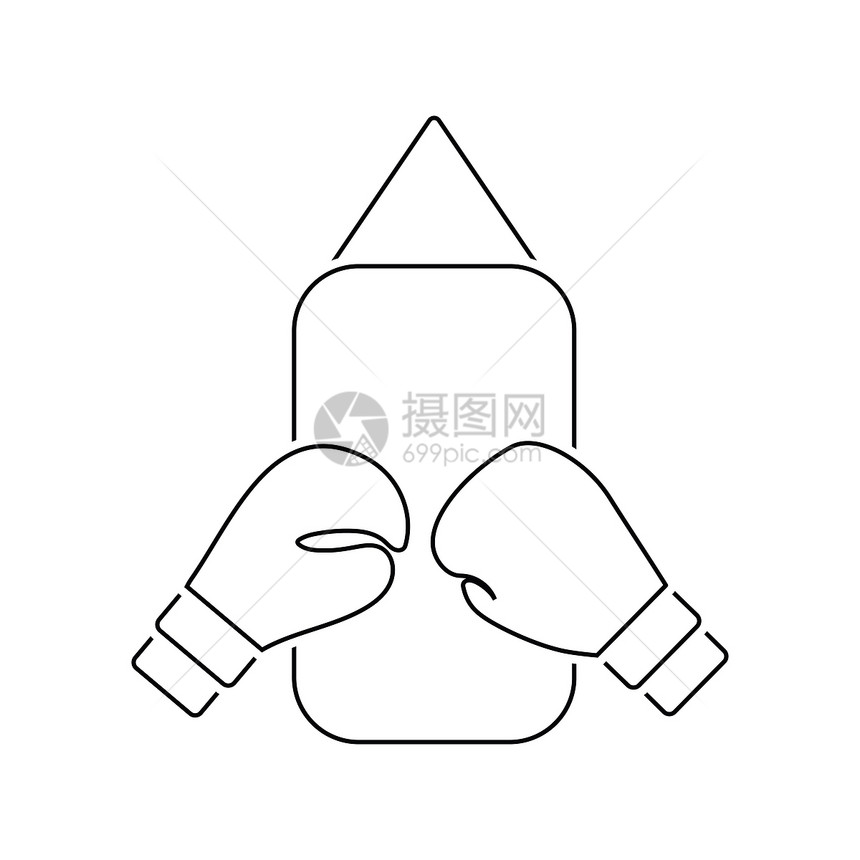 拳击梨和手套的图标细线设计矢量插图图片