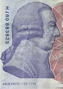 AdamSmith肖像20英镑钞票的反向英国货币标准纯度的高清图片素材