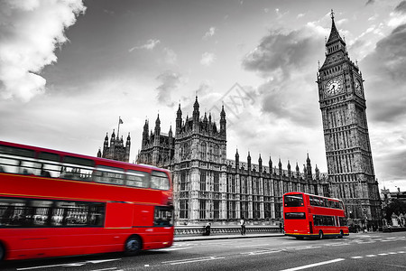 伦敦英国红色巴士在动大本威斯敏特宫英国古老风格红巴士在动图片