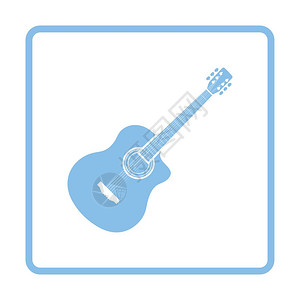 音响吉他图标蓝框设计矢量插图图片