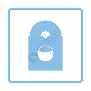 专辑图标蓝色框架中的黑胶碟片矢量设计图标插画