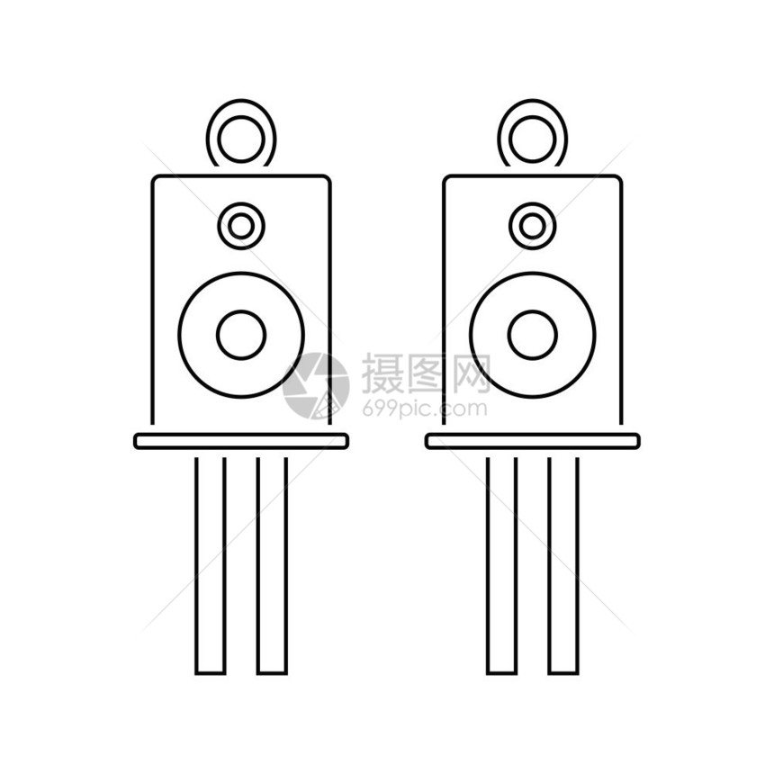 音频系统扬声器图标薄线设计矢量插图图片