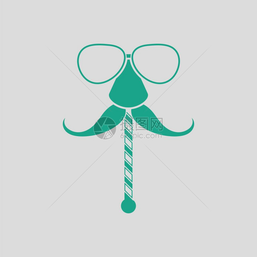 眼镜和胡子图标绿色的灰背景矢量插图图片