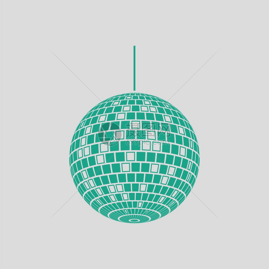 党迪斯科球体图标绿色的灰背景矢量插图图片