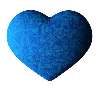 日p动态素材白色的蓝电路心脏在Valentine日3d球插图中数字计算机技术概念中高科背景的纹理背景