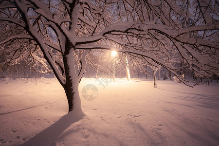 夜间冬季风景城市的雪小巷照亮公园冻结高清图片素材