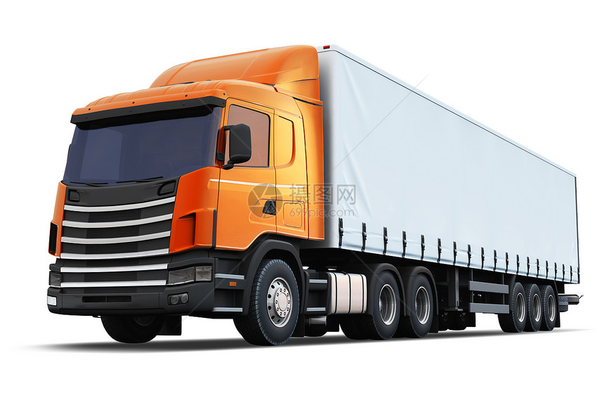 具有创意的抽象航运物流和货商业概念3D为白色背景孤立的橙金属半卡车图片