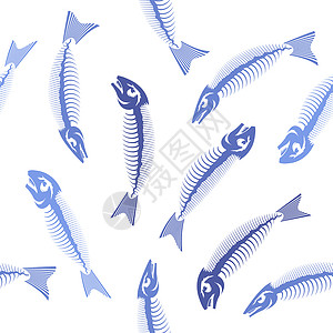 白背景上的蓝鱼骨骼无缝定型海鱼图标蓝骨骼无缝定型海鱼图标背景图片