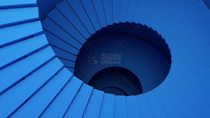 数字据技术概念中的蓝色螺旋楼梯或隧道结构图片