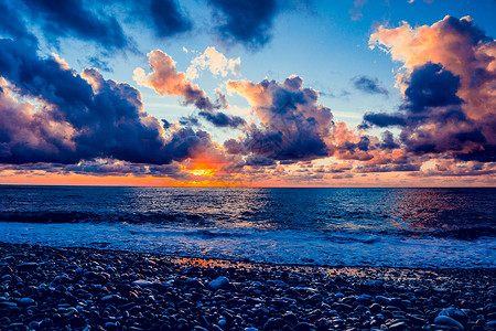 沙滩上日落索契天空美丽背景图片