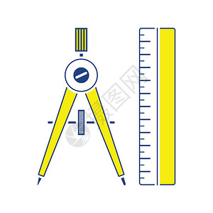 学习工具图标Compaasses和缩放iinu颜色的平面设计图标细线设计矢量插图背景