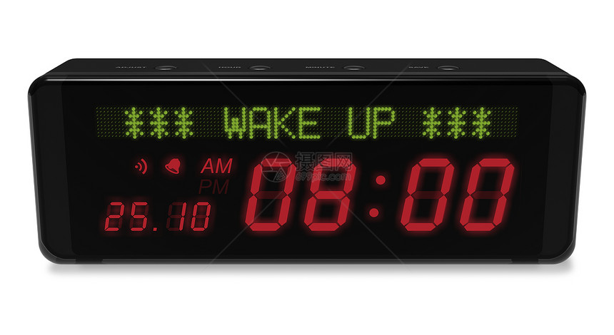 数字闹钟将LED显示器隔离在白色背景上的数码闹钟图片