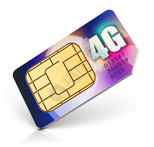 创意抽象移动式电信无线技术和移动商务通信互联网概念用于移动电话或智能手机的彩色SIM卡4GLTE连接能力白背景孤立图片