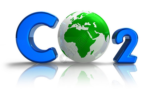 Co大气污染概念蓝色CO2公式绿色地球以白反射背景隔开背景
