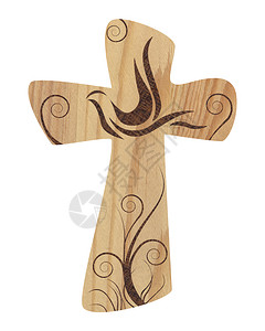十字与木头上的鸽子背景图片