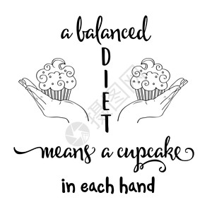平衡的饮食意味着每只手都有一个纸杯蛋糕关于饮食的有趣引语图片
