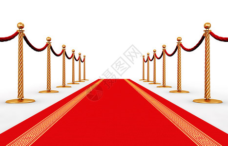 创造抽象颁奖仪式和商业概念的成功白色背景孤立的红地毯和金链障碍背景图片