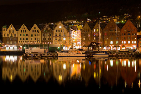 挪威卑尔根夜幕全景图片