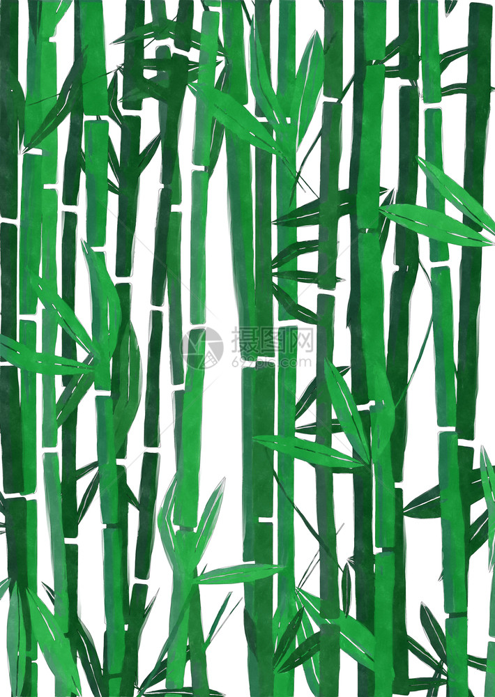 水彩竹树背景白对图片