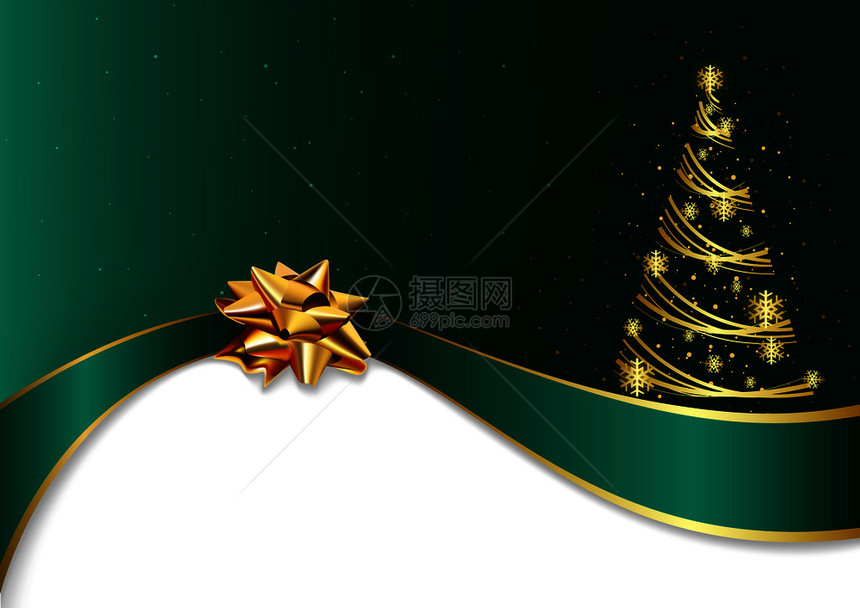 绿色圣诞背景有金弓树图片