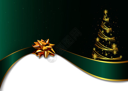 绿色圣诞背景有金弓树图片