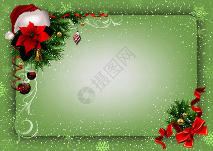 绿色圣诞背景有装饰和雪图片