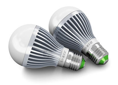 创意发电节能和工业商生态概念两组白色背景孤立的金属LELED电灯图片