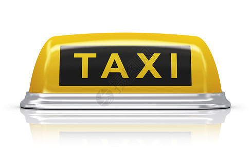 黄色出租车标志黄色出租车顶屋标志白色背景与隔绝反射效果背景