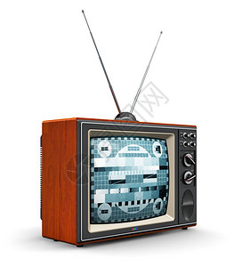家用天线具有创意的抽象通信媒体和电视商业概念旧的彩色木家用电视接收器天线在白色背景上隔离背景