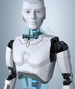 机器人和在浅灰色背景上装扮3D插图机器人和在浅灰背景上装扮图片