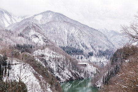 冬季风雪桥上的火车图片