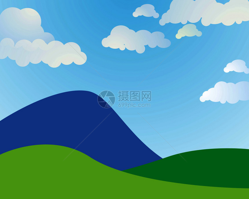 以蓝色天空和云显示的山地矢量图标示图片