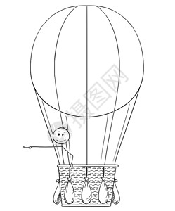 热气球上的人在热气球上挥手的火柴人矢量卡通插图插画