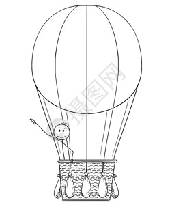 热气球上的人在热气球上挥手的火柴人矢量卡通插图插画