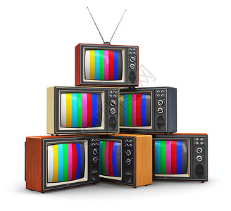 家用天线具有创意的抽象通信媒体和电视商业概念堆叠或旧的色木家用电视接收器白色背景隔离天线背景