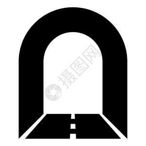 隧道工程白色背景带有黑色汽车地下隧道图标插画