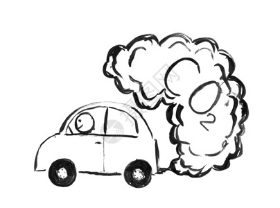 将汽车废气中产生的烟雾抽入空气中的黑刷和墨水艺术粗手绘画二氧化碳或污染的环境概念黑色墨水抽画产生二氧化碳空气污染的汽车背景图片