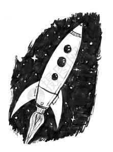 黑墨红笔和水黑艺术手绘回太空船或间火箭的回溯式航天飞船或代表空间旅程梦想的太空火箭黑墨红笔画回旋空间飞船或火箭的回旋式绘图背景图片